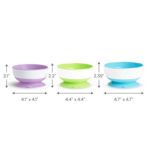 Munchkin Stay Put Suction Bowls for Baby, 3 Pack, Blue/Green/Purple