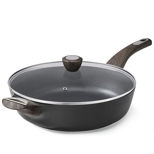 SENSARTE Nonstick Frying Pan Skillet with Lid, 12 Inch Large Deep Frying Pan, 5 Qt Non Stick Saute Pan with Cover, Induction Pan, Healthy Non Toxic Cooking Pan with Helper Handle, PFOA PFOS Free