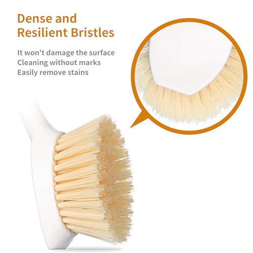 2 Pack Kitchen Dish Brush Bamboo Handle Dish Scrubber Built-in Scraper | Scrub Brush for Pans, Pots, Kitchen Sink Cleaning, Dishwashing and Cleaning Brushes are Perfect Cleaning Tools, White