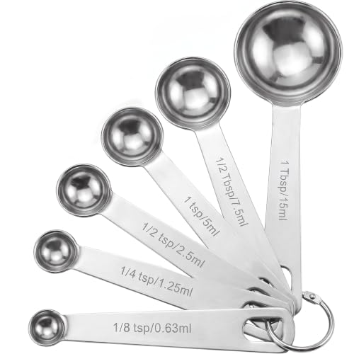 Measuring Spoons, 6-Piece Heavy Duty Stainless Steel Measuring Spoons Set | Small Tablespoon with Metric and US Measurements, Set of 6 for Measuring Dry and Liquid Ingredients