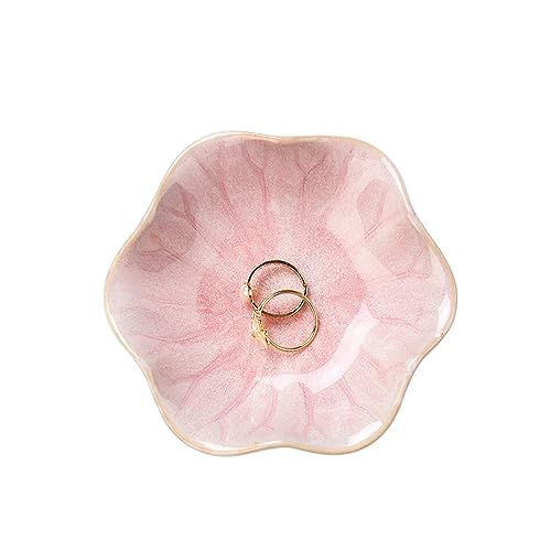 JAMEND CLXP Lotus Leaf Shape Decorative Ring Tray, Small Key Bowl, Ceramic Trinket Tray Jewelry Dish Organizing Necklace Earrings, Home Decoration for Mom Best Friend Sister, Pink.