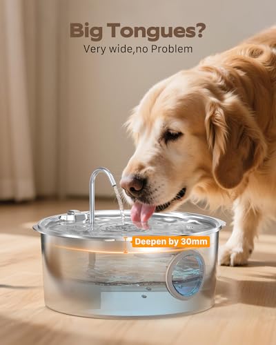 Dog Water Fountain for Large Dogs: Stainless Steel Dog Fountain Water Bowl | 3.2Gal/406oz/12L Super Quiet Big Cat Water Fountain with Visual Water Level -Great for Large Dogs Cats and Multi-Pet Home