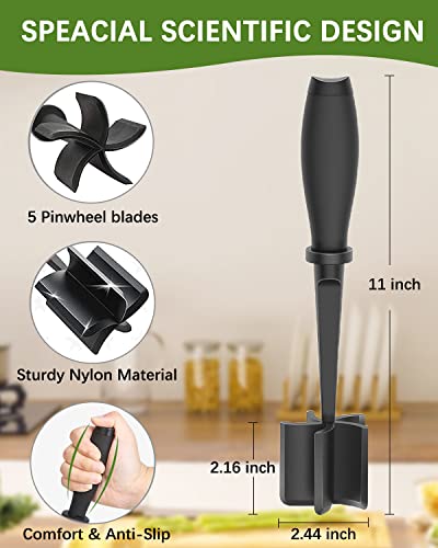 Upgrade Meat Chopper Hamburger Masher Ground Beef Smasher Utensil Mix Tool | Premium Heat Resistant Meat Masher, Nylon Potato Mashers Beef Smasher, Dishwasher Safe Non Stick Mix & Chop Tool Gift, Black