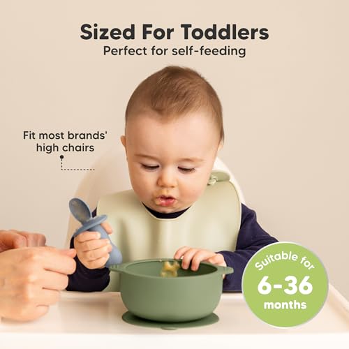 KeaBabies 2-Pack Baby Bowls with Suctions, Lids, BPA-Free Silicone (Slate) | Toddler Suction Bowls for Baby Boys, Girls, Kids, Food Grade Silicone, Dishwasher Safe, BLW Feeding, Baby Eating Essentials