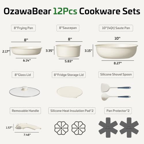 12 Pcs Pots and Pans Set Non Stick, Detachable Handle Cookware