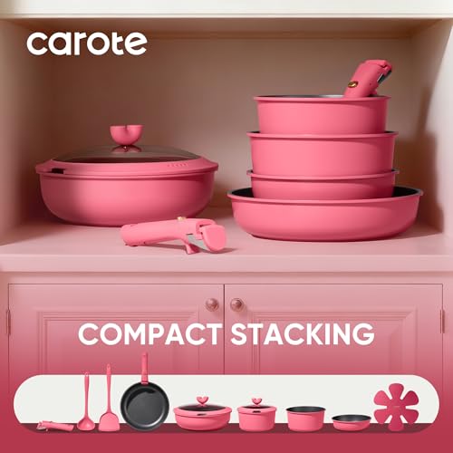 CAROTE 15pcs Pots and Pans Set Non Stick, Cookware Set Detachable Handle