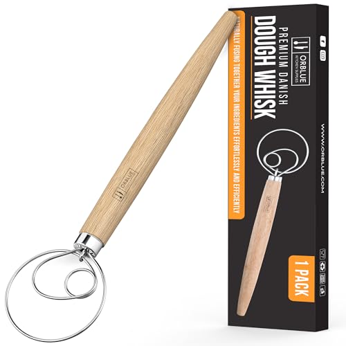 ORBLUE Premium Danish Dough Whisk - Dutch Whisk with Stainless Steel Ring - Danish Whisk for Bread, Pastry or Pizza Dough, 13-inch 1-PACK