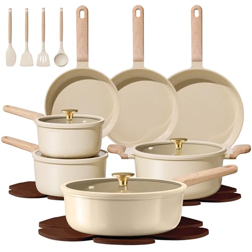 CAROTE 22pcs Ceramic Cookware Sets, Pots and Pans Set