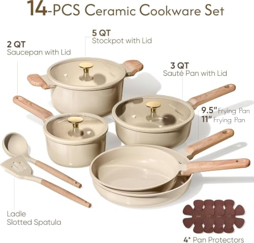 CAROTE Pots and Pans Set, Ceramic Cookware Set, 14pcs