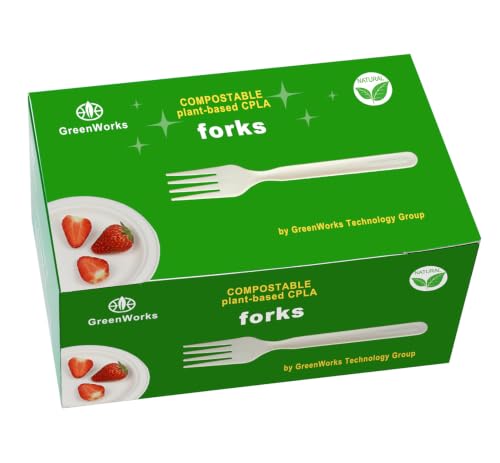 GreenWorks Heavy-duty Compostable Forks, BPI Certified 100 Count Large Disposable Cutlery Utensils Silverware Flatware Fork