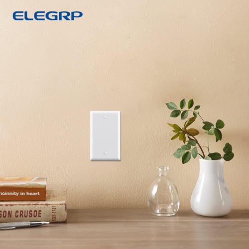 ELEGRP 1-Gang Blank Device Wall Plates, Standard Size 4.5" H x 2.75 L Unbreakable Thermoplastic Blank Faceplate Cover for Unused Outlets/Switches, UL Listed (5 Pack, Glossy White)