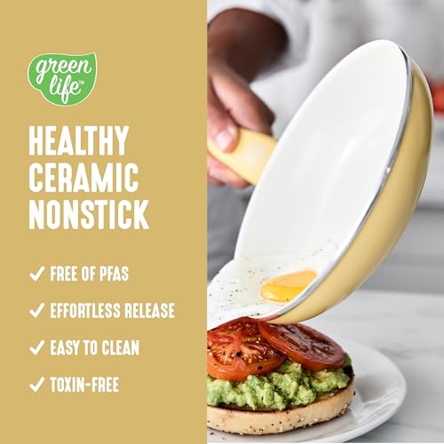 GreenLife 16 Piece Ceramic Nonstick Pots & Pans Cookware Set, Yellow