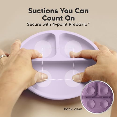 KeaBabies Suction Plates with Lids for Baby, 3pk,BPA-Free Silicone,Amethyst | Food Grade Silicone Toddler Plates with Suction, Divided, Kids Baby Led Weaning Essentials, Dishwasher & Microwave Safe