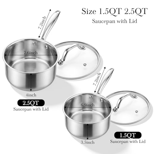 Tri-Ply Stainless Steel Pot 1.5Qt & 2.5Qt with Lids