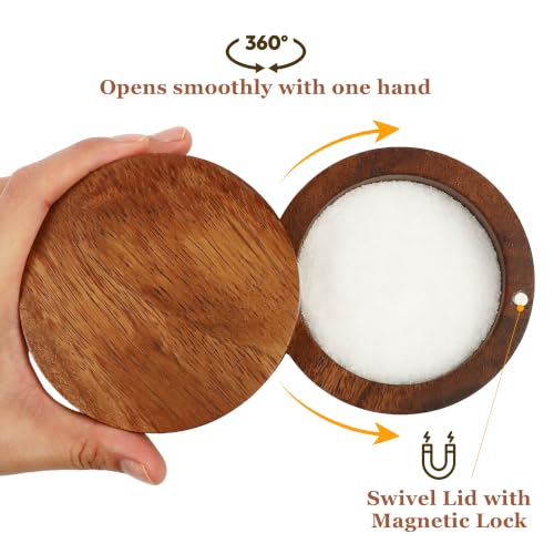 ZOVANO Acacia Wood Salt Cellar Bowl Box Container with Magnetic Lid | No Glue, One piece Wood, Keeping Sea Salt, Peppers Herbs or Seasoning