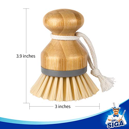 MR.SIGA Bamboo Palm Brush, Dish Scrub Brush, Bamboo Dish Brush, Pack of 2 | Scrub brush for dishes, pans, pots, kitchen sink cleaning, palm scrubber, palm scrub brush, dish scrubber