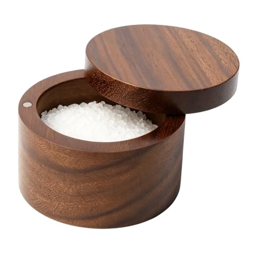 ZOVANO Acacia Wood Salt Cellar Bowl Box Container with Magnetic Lid | No Glue, One piece Wood, Keeping Sea Salt, Peppers Herbs or Seasoning