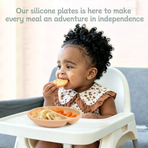 Eascrozn Toddler Plates 3 Pack, Divided Suction Plates for Baby | BPA Free, Food Grade Silicone Baby Plates, Non-Slip, Baby Led Weaning Supplies, Microwave and Dishwasher Safe