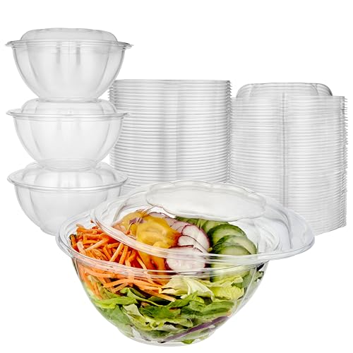 Stock Your Home 32oz Clear Plastic Salad Bowls with Lids Disposable (50 Pack) Medium Takeout Container with Snap on Lid for Fruit Salads, Quinoa, Lunch and Meal Prep, Acai Bowl, To-Go Party Containers