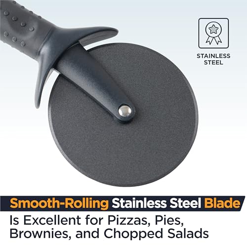 Deiss Lux Heavy Duty Pizza Cutter With Wheel Slicer- Stainless Steel Sharp Smooth Pizza Cutter Wheel With Easy Grip Non-Slip Handle, Dishwasher Safe (BLACK)
