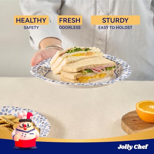 JOLLY CHEF 10 inch 140 Pack Disposable Paper Plates | Soak Proof, Cut Proof, Microwave Safe Heavy Duty for Party, Picnic or Everyday Use