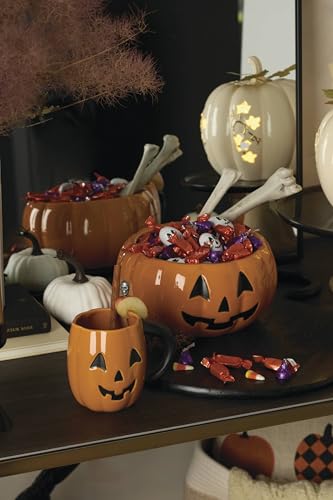 Lenox Vintage Figural Pumpkin Halloween Candy Bowl | porcelain, dishwasher and microwave safe | 9.25 inch diameter | jack o'lantern trick-or-treat candy dish