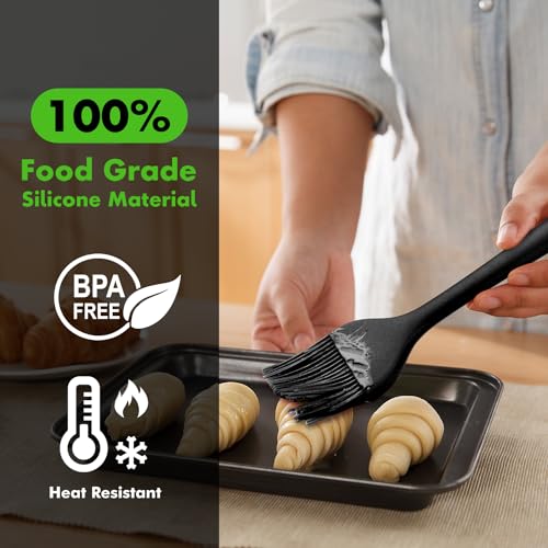 HOTEC 600℉ Heat Resistant Silicone Basting &Pastry Brushes, Black 2 | BPA Free, Dishwasher Safe Spread Oil Butter Sauce Marinades, BBQ Grill Barbecue Baking Kitchen Cooking