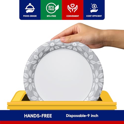 JOLLY CHEF 9 inch 140 Pack Disposable Paper Plates | Soak Proof, Cut Proof, Heavy Duty Printed Paper Plates for Everyday Use