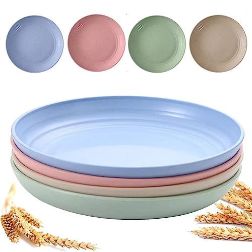 9 Inch Unbreakable Wheat Straw Plates - Reusable Plate Set - Dishwasher & Microwave Safe - Dinner Dishes Lightweight Plates Salad Kids Adult Plate for Kitchen Camping - BPA Free (Plate-9in)