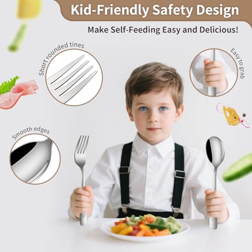 DEHOV Toddler Eating Utensils Set,Set Of 12 Food Grade Stainless Steel Silverware Sets For Kids,Dishwasher Safe Children Small Metal Spoons And Forks Flatware Sets