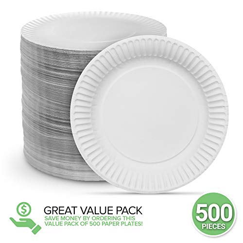 6-Inch Paper Plates Uncoated, Everyday Disposable Dessert Plates 6" Paper Plate Bulk, White, 500 Count, Stock Your Home