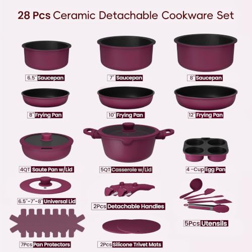 28Pcs Pots and Pans Set Non Stick, Non Toxic Ceramic Cookware Set