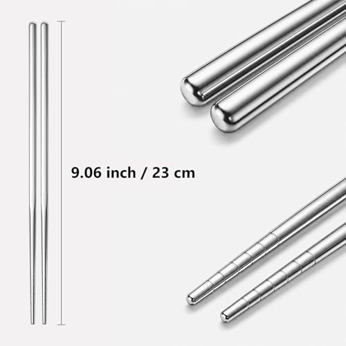 Maclia 6 Pairs 304 Stainless Steel Reusable Chopsticks, Silver | Non-Slip Tips, Dishwasher Safe & Lightweight, For Sushi, Ramen, Noodles, Rice & Asian Cuisine, Premium Gift Set, Food Grade