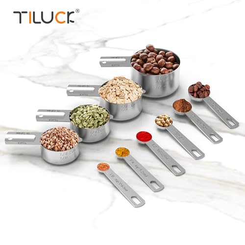 TILUCK Stainless Steel Measuring Cups & Spoons Set, Cups and Spoons | Stainless Steel Nesting Measure Cups , Kitchen Gadgets for Cooking & Baking (10)