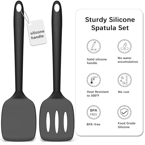 Coukre 2 Pack Silicone Spatula Set,High Heat Resistant, BPA-Free | Dishwasher Safe Kitchen Spatula for Nonstick Pans, Solid & Slotted Turners for Cooking, Sautéing, and Flipping, PureBlack