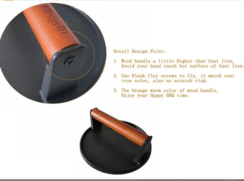 Firsgrill Burger Press 7.08" Round & 8.3”X4.3”Rectangle Heavy-Duty Cast Iron Smash Meat Steak with Wood Handle for Blackstone Camp Chef Pitboss Weber Treager Griddle (Round & Rectangle w Flat Bottom)