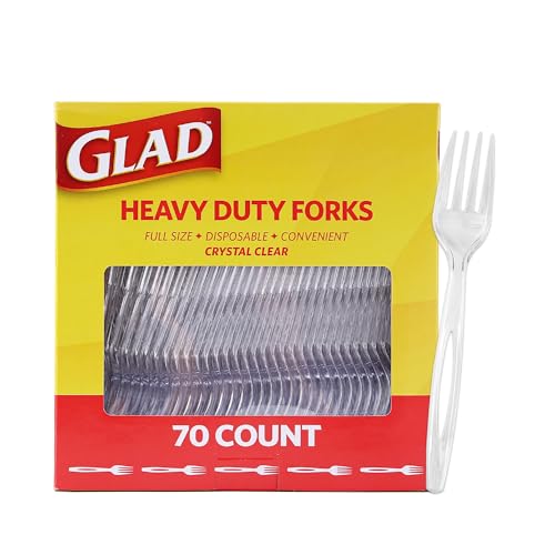 Glad Clear Heavy Duty Disposable Plastic Forks, Standard Size, 70 Count | Break-resistant, reduced-plastic forks for parties, camping, and everyday meals, top-rack reusable