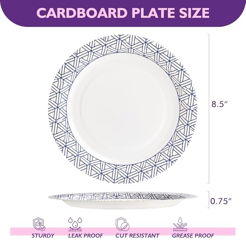 PACKINNO Disposable Paper Plates 8.5 Inch 300 Count | Soak Proof and Cut Resistant Heavy Duty Paper Plates Bulk for Parties, Picnics, Camping, and Everyday Meals