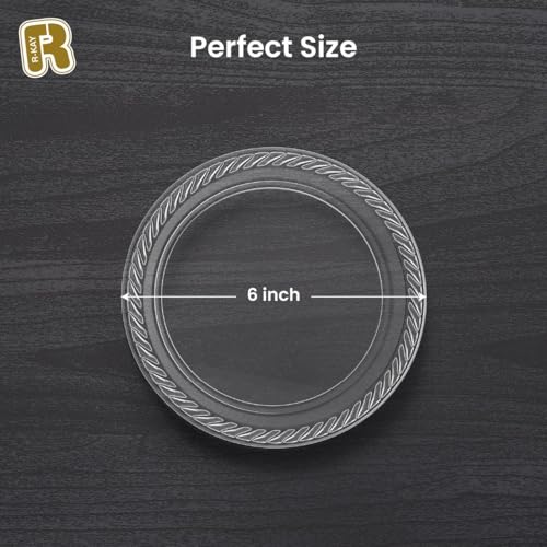 R-kay 100 Pack 6 Inch Clear Plastic Plates - Heavy Duty Small Dessert Plates - Microwavable Small Appetizer Plates - Premium 6 inch Disposable Plates
