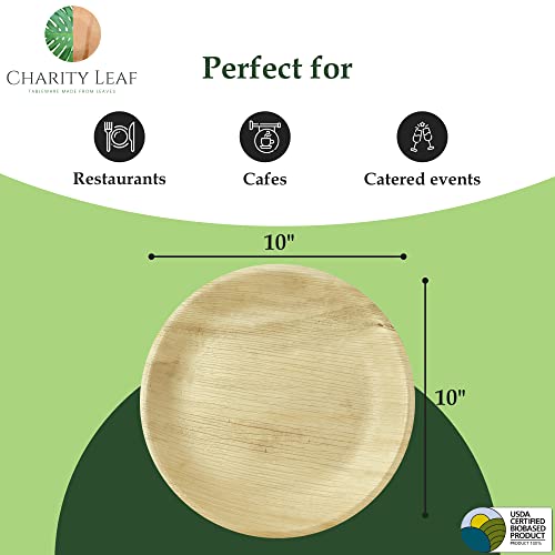 Charity Leaf Disposable Bamboo 10" Round Plates (50 pieces) Bamboo Serving Platters, Disposable Boards, Eco-Friendly Dinnerware For Weddings, Catering, Events