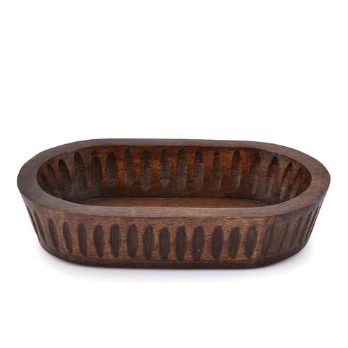 Samhita Mango Wood Decorative Bowls for Home Décor, Decorative Long Wooden Bowl for Table Centerpiece (10" x 6" x 2")