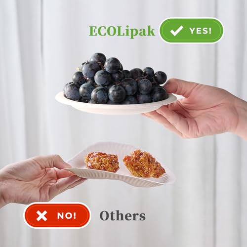 ECOLipak 6 in 200 Pack White Disposable Compostable Dessert Paper Plates | Heavy Duty, Biodegradable, Made of Eco-friendly Sugarcane Bagasse, Ideal for Dinner, Picnic, Appetizer, Birthday, Daily use