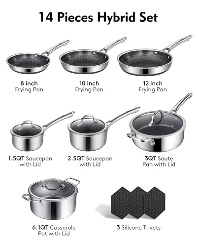 SNOWCLAD Pots and Pans Set Non Stick | Stainless Steel Kitchen Cookware