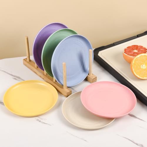 BGHEOUYV 6 Inch Wheat Straw Plates, 6 Pack Small Plates, Lightweight Unbreakable Plastic Dinner Plates for Adult Dinner Camping Salad Dessert