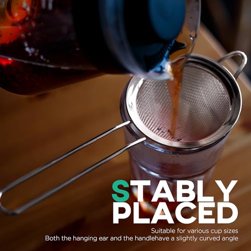 Homestia 304 Stainless Steel Fine Mesh Strainer, Sieve Sifter For Tea, Food | 3.3'' Kitchen Small Strainer Fine Mesh, Sieve Filter for Tea, Fruits, Juicing, Drinks, Coffee, Cone Cocktail Bar Strainer