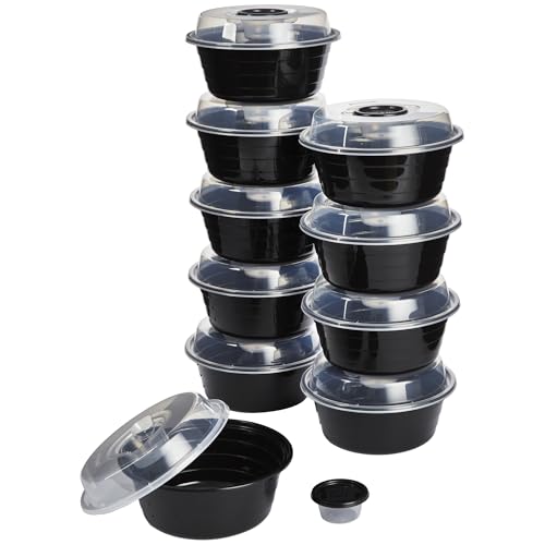 GoodCook 4-Cup Meal Prep Bowls Set with Lids and Dressing Cup, Microwavable Food Storage Containers for Meal Prepping, Set of 10, Black