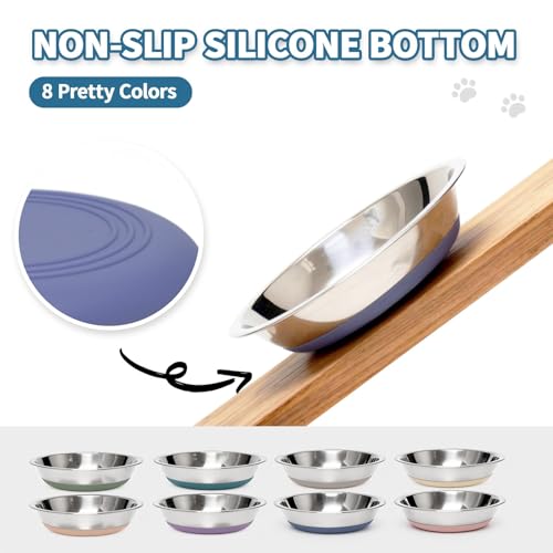 [8 Pack] Stainless Steel Cat Bowls, Cat Dishes Whisker Friendly with Non-Slip Silicone Bottom, Easy to Clean, 5.5" Shallow Wide Cat Food and Water Feeding Bowl for Indoor Outdoor Cats