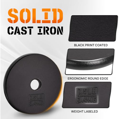 Yes4All Cast Iron Weight Plates for 1-Inch Barbells | Available in 5-50 lb, Single, Pair or Set of 4, Ideal for Strength Training, Weightlifting and Home Workouts
