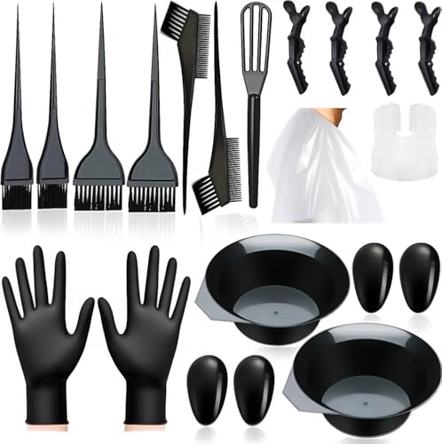 NOUSV 20 Pcs Hair Dye Brush and Bowl Set, Hair Dye Coloring Kit, Hair Coloring Bleaching, Hair Dye Tools for DIY Salon. Hair Tinting Bowl/Dye Brush/Ear Cover/Gloves/Tint Comb