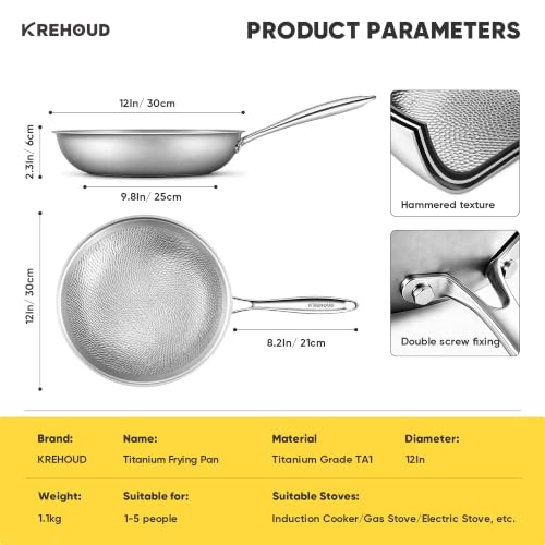 Okura Titanium Pans for Cooking, Titanium Cookware, 12" Frying Pan Hammered Design with Lid, Non-Toxic Pro Pan PFAS/PFOA/PTFE Free, Dishwasher&Oven Safe, Induction Compatible